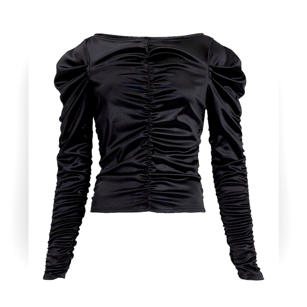 Express Satin Ruched Long Sleeve Tee - Picture 4 of 4